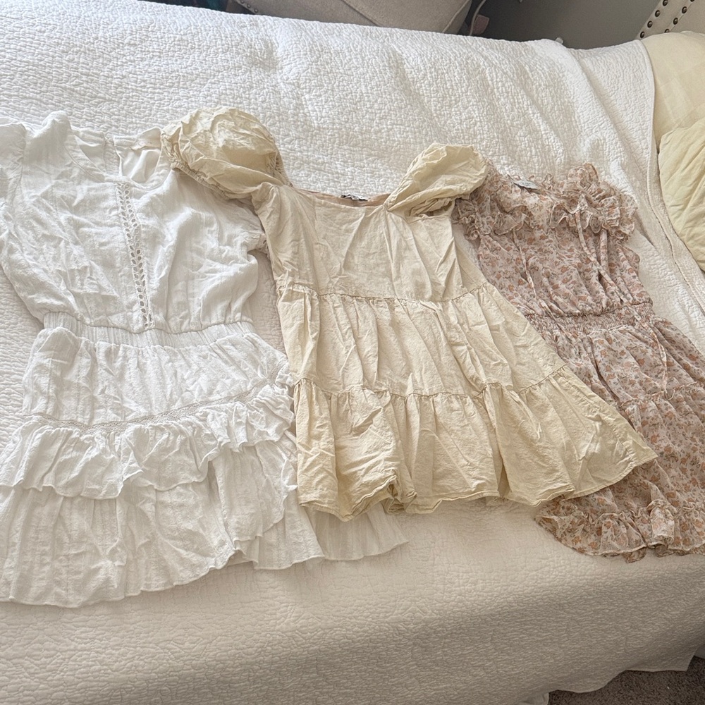 Three Romantic Ruffle dresses - White, Cream, Floral